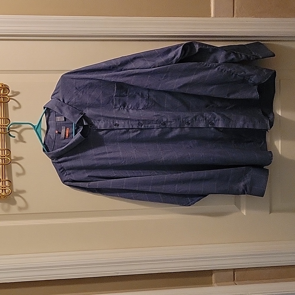 Van Heusen Traveler slate blue check button down collar shirt long slv 3XL EUC … - Picture 1 of 6